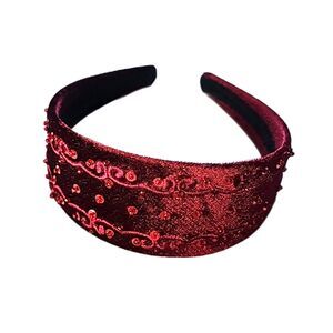 Headband Velvety Feel Beaded Dark Red